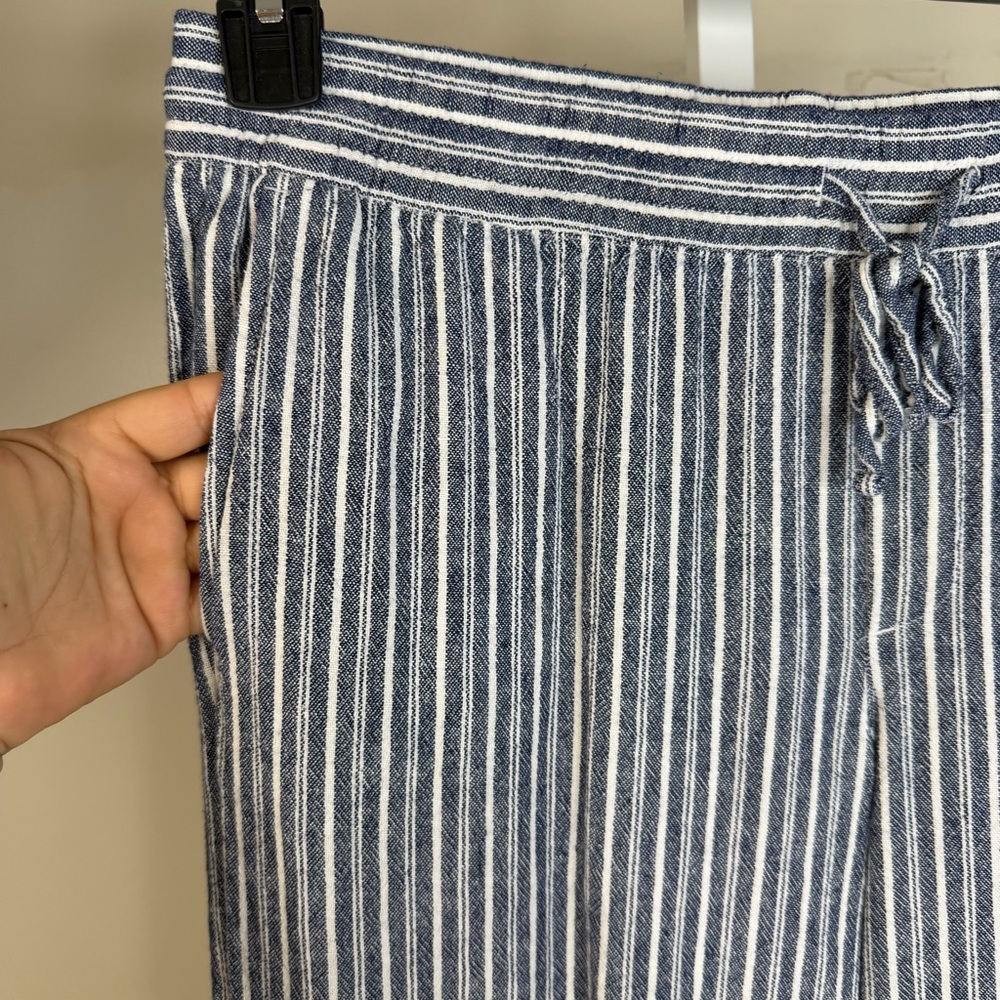 Old Navy blue white striped linen blend pants size medium drawstring wide leg - Picture 8 of 15
